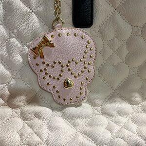 Betsey Johnson Pink Skull Gold Studded Purse Charm Keychain Goth Glam